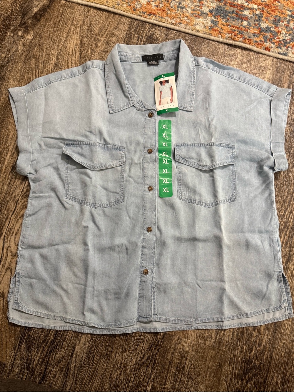 Sanctuary Light Blue Short Sleeve Denim Button-Up Shirt